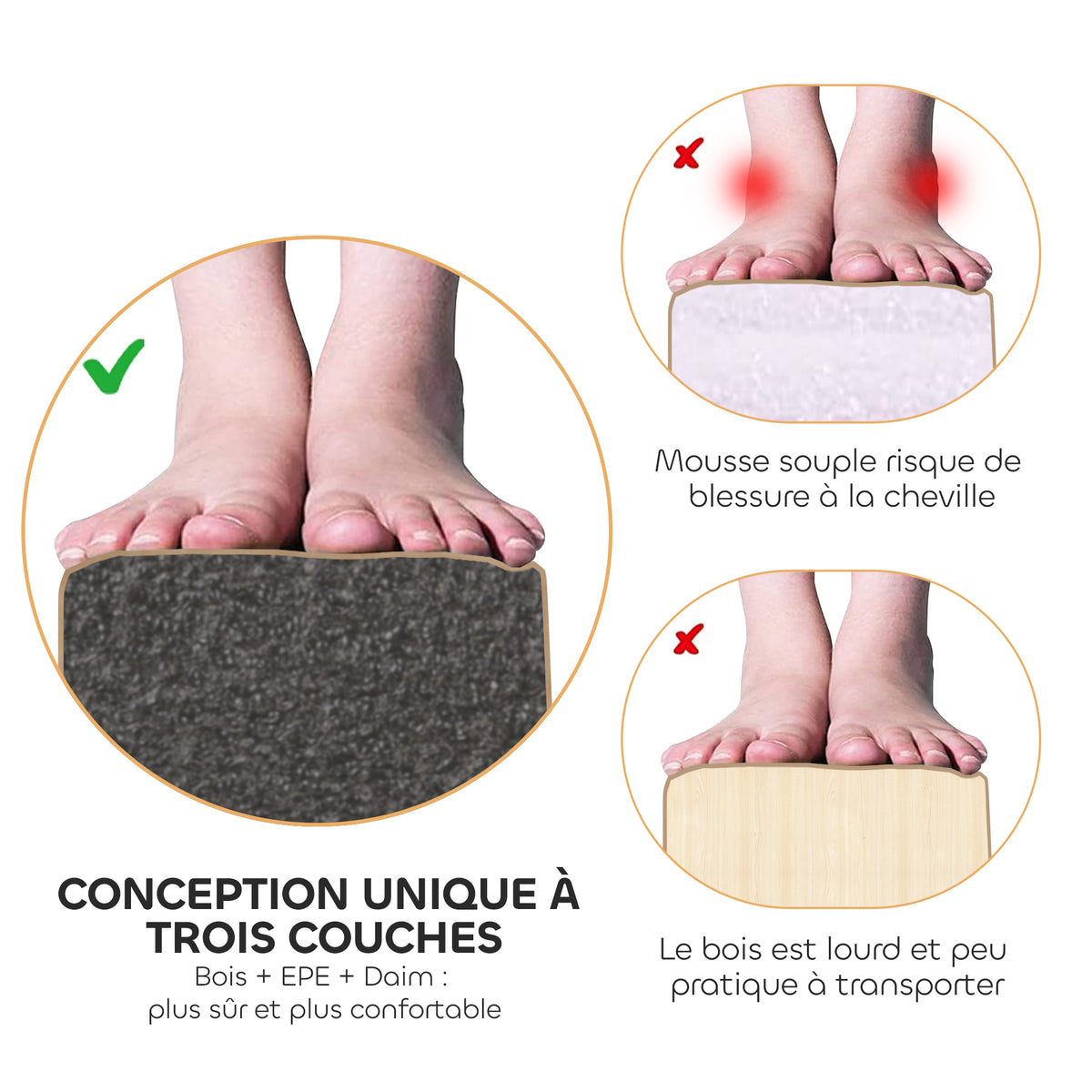 Poutre de gymnastique pliable 210 cm antidérapant, poutre gymnastique pour entraînement à l'équilibre, marron-5