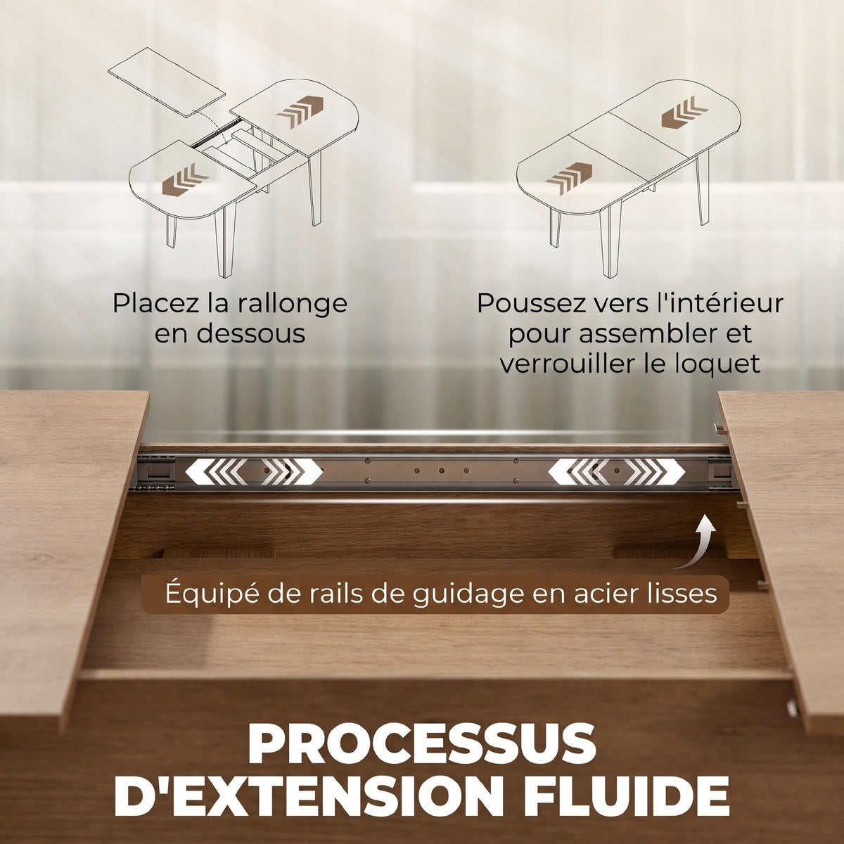 Table à Manger Extensible pour 4 à 6 Personnes, 140-180 cm, Table de Cuisine Ovale avec Bords Arrondis, Chêne-4