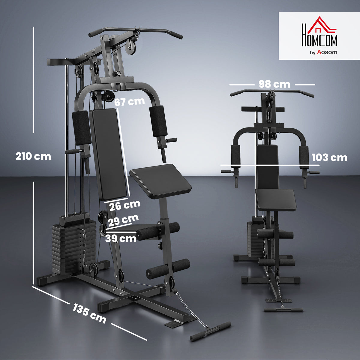 Station de Musculation Multifonction avec Stack de 65 kg, Double Poulie, Noir-2