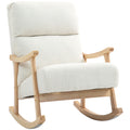 Fauteuil à bascule, rocking chair en velours teddy avec assise rembourré, dossier ergonomique, 65 x 90 x 98 cm, crème-0