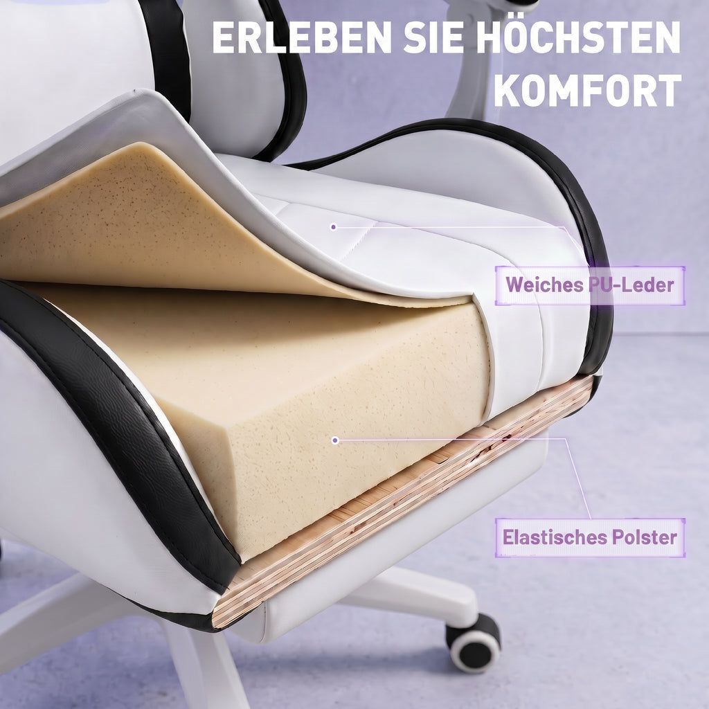 Siège gaming fauteuil gaming dossier inclinable 135° avec appui-tête repose-pieds 65l x 65P x 121-129H cm blanc et noir-6