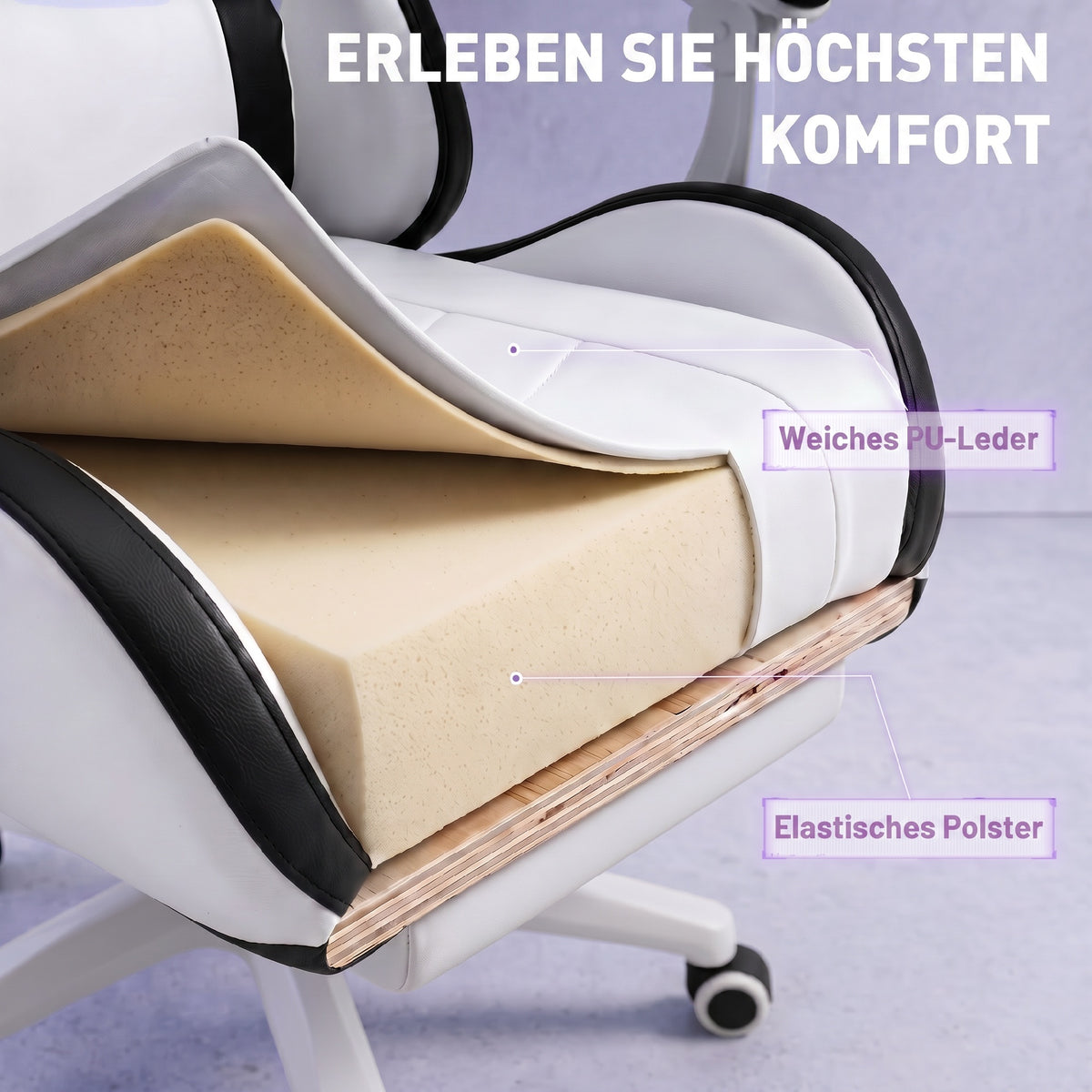 Siège gaming fauteuil gaming dossier inclinable 135° avec appui-tête repose-pieds 65l x 65P x 121-129H cm blanc et noir-6