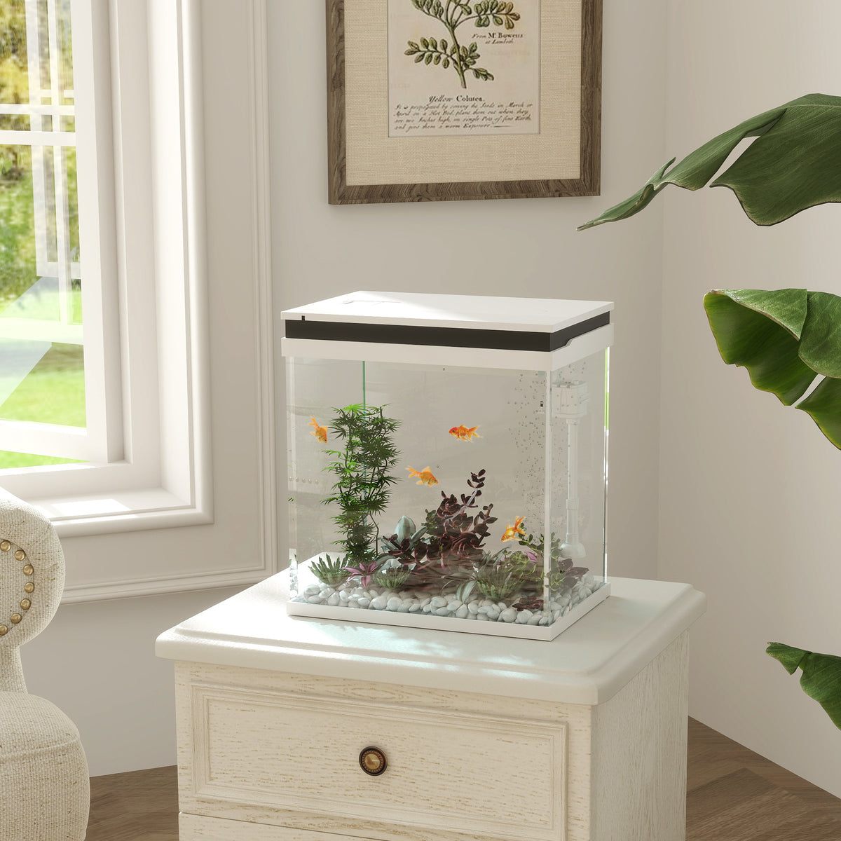 Petit aquarium complet 14L aquarium en verre avec système de filtration éclairage LED pompe à eau 30 x 20 x 33 cm blanc-1
