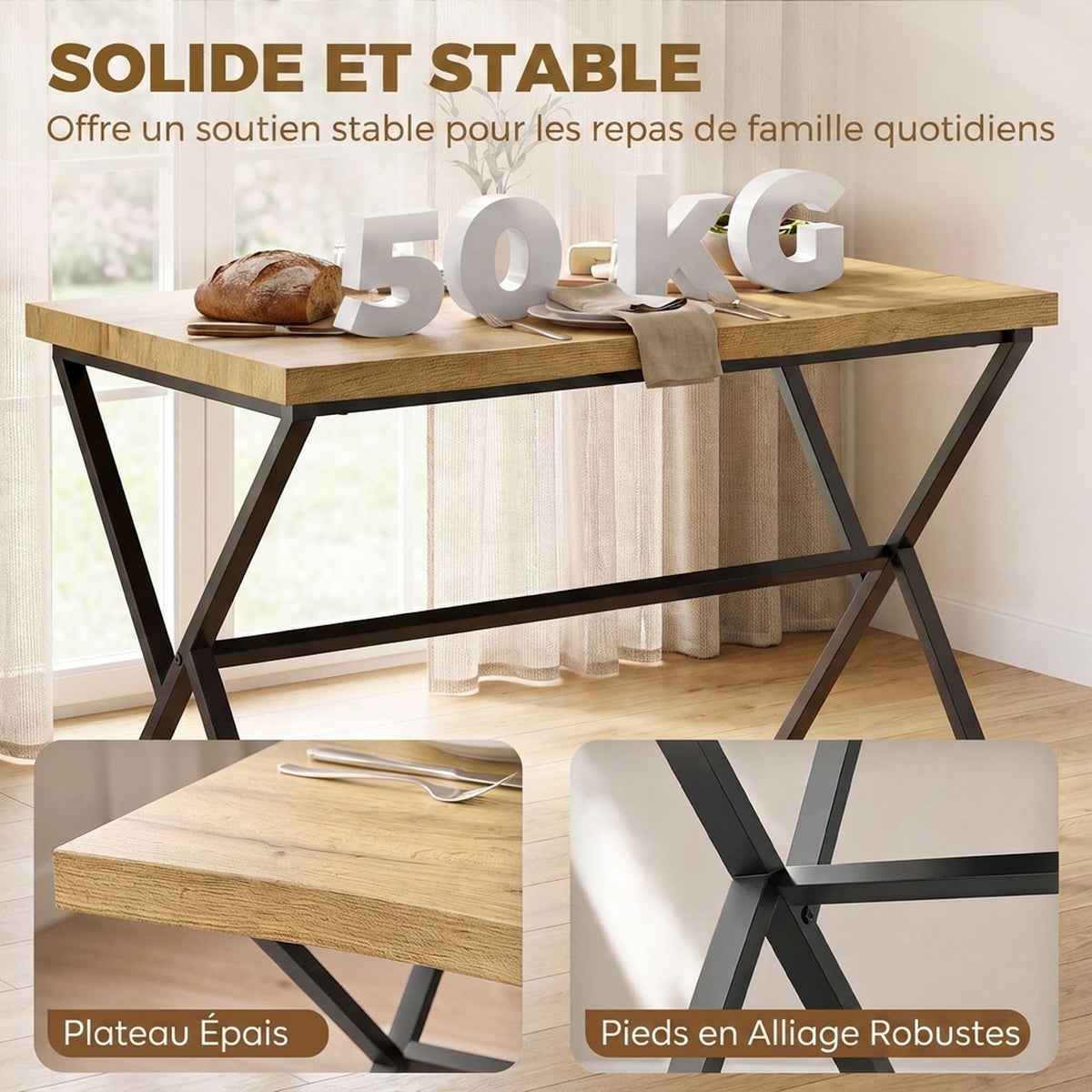 Table à Manger pour 2 Personnes, Table de Cuisine, Style Moderne avec Plateau Épais, 110 x 67 x 75,5 cm, Noir et Chêne-4