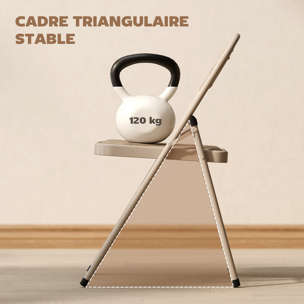 Lot de 2 chaises pliantes chaises de salle à manger portables cadre en acier dim. 45l x 46P x 78H cm beige-4
