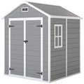 Abri de jardin en résine 2,7 m² avec plancher portes à loquet 3 fenêtre structure en aluminium 240 x 190 x 228 cm gris-0