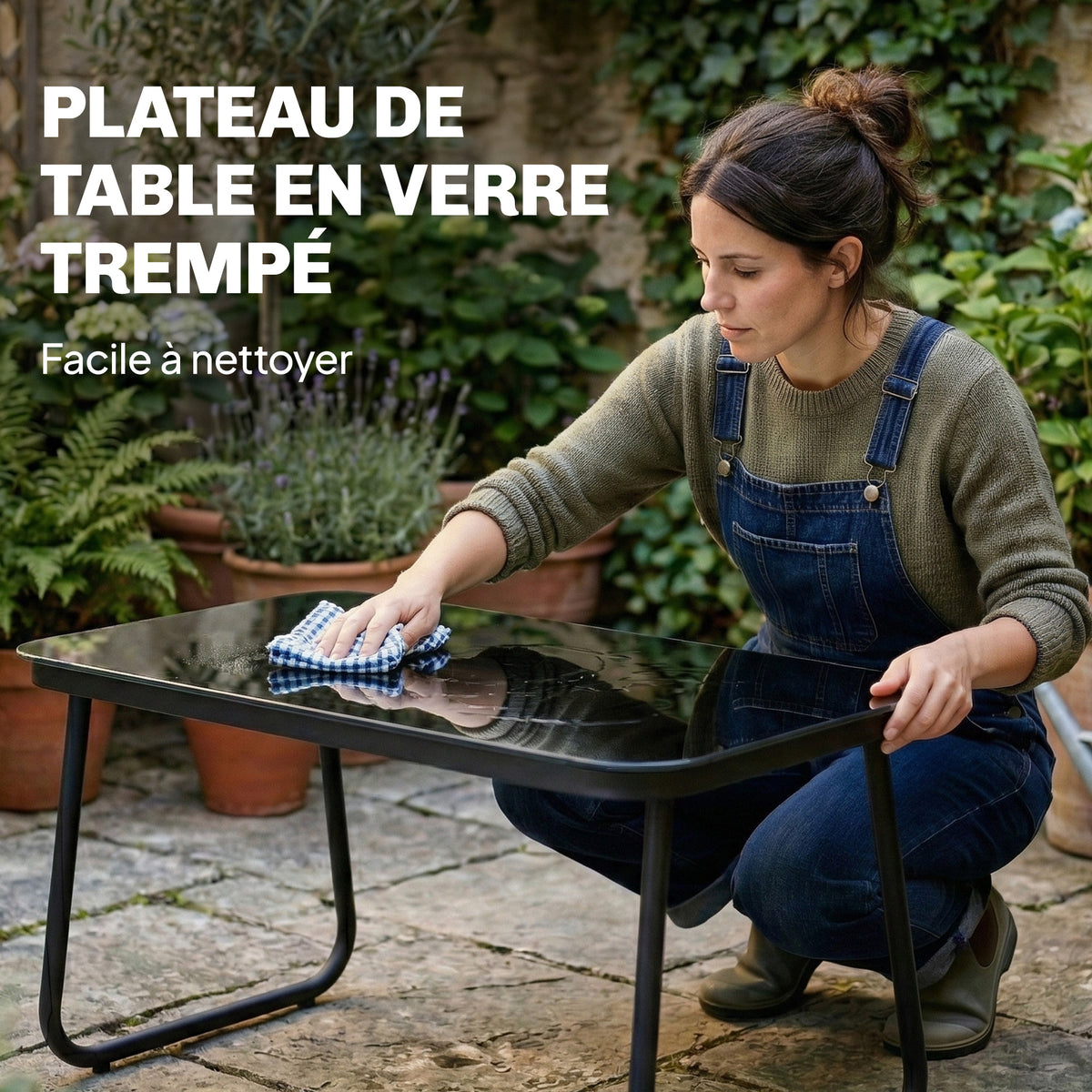 Salon de jardin 4 pièces avec canapé, fauteuils et table basse, gris foncé et noir-5