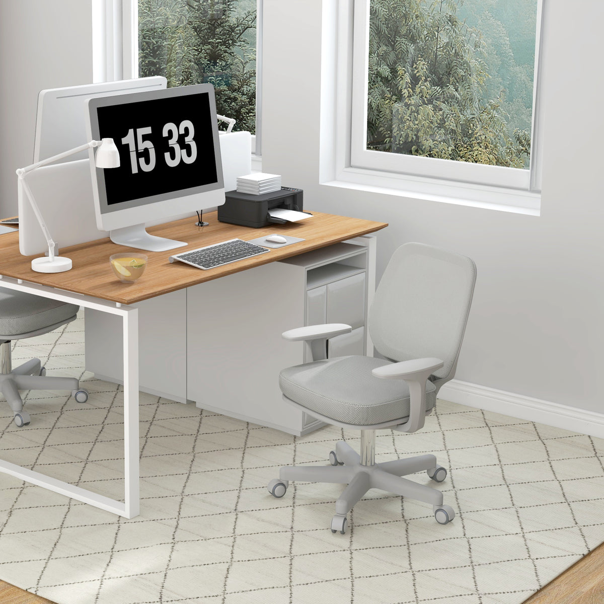 Chaise de bureau tissu mesh hauteur réglable pivotante 360° accoudoirs sur roulettes, gris-1