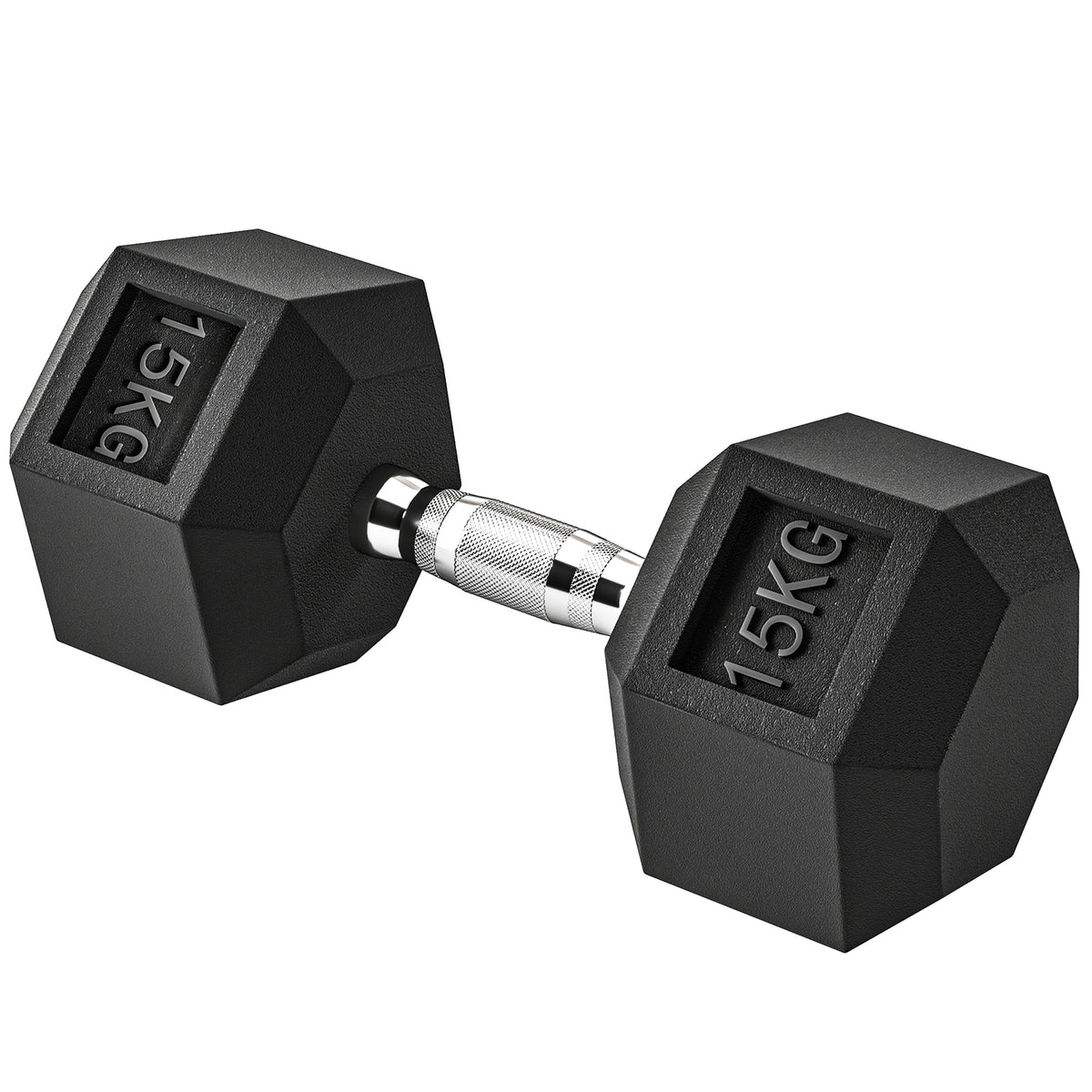 Haltère courte poids 15 Kg - 1 pièce, Haltère hexagonale entraînement musculaire & haltérophilie - métal caoutchouc noir-0