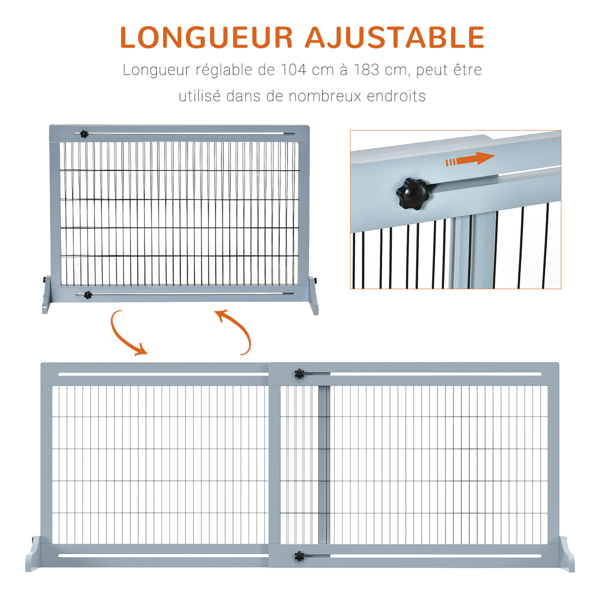 Barrière de sécurité pour chien extensible longueur réglable 104-180 x 36 x 69 cm pin bleu gris-3
