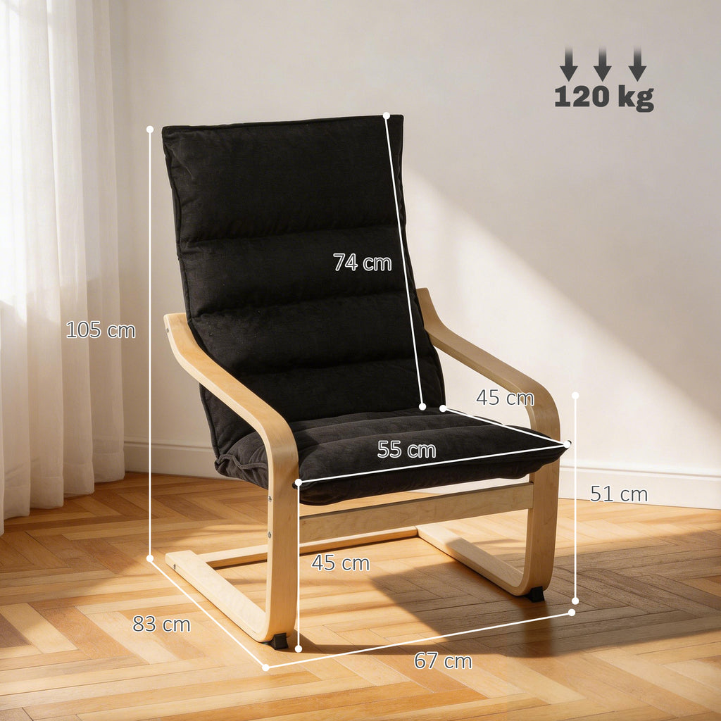 Fauteuil Salon, Fauteuil de Loisirs Moderne, Fauteuil Chambre avec Accoudoirs Incurvés, Coussins, 67 x 83 x 105 cm, Noir-2