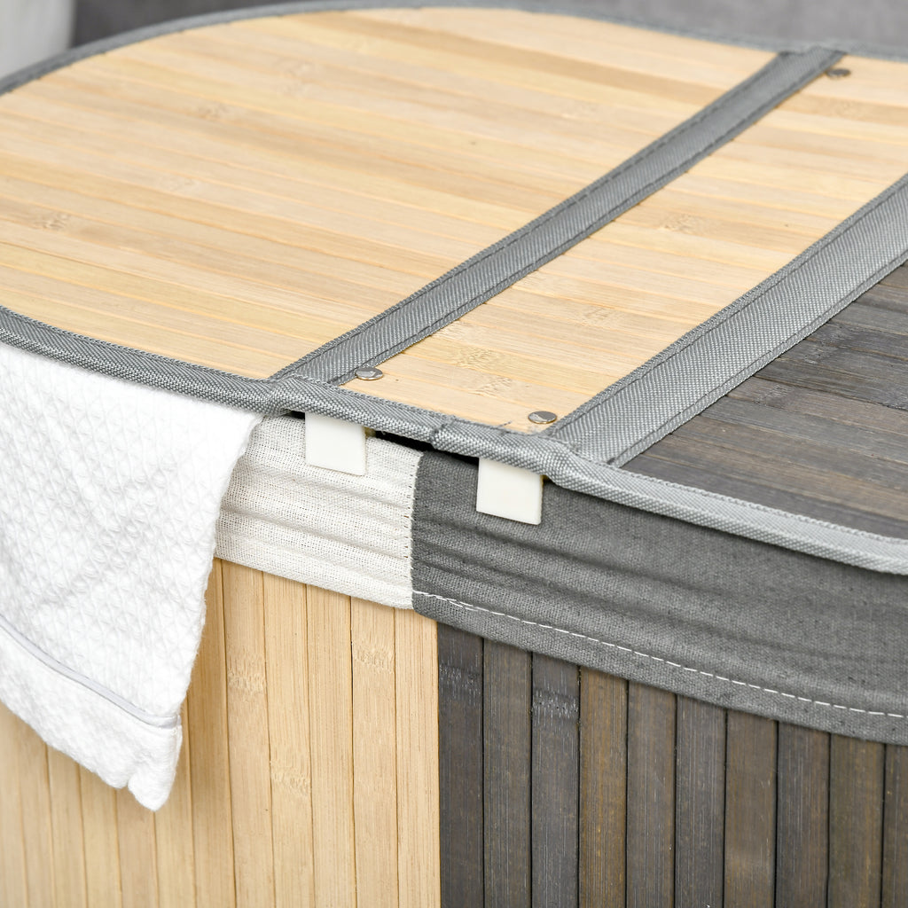 Panier à linge en bambou 100L avec 2 sections couvercle et sac amovible 62,5 x 37 x 60,5 cm - gris-8
