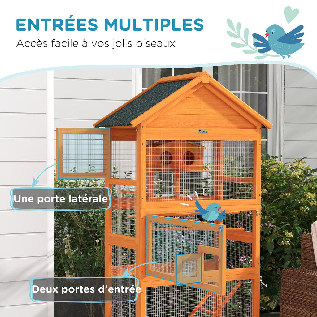 Cage à oiseaux en bois cage perroquet aire de jeux toit asphalte imperméable 92 x 52 x 171 cm orange-4