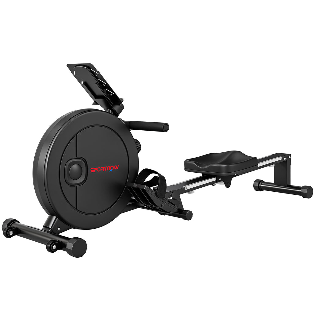 Rameur Musculation d'Appartement Pliable 16 Niveaux, App, Écran LCD, Support de Tablette, 180x50x75cm, Noir-0