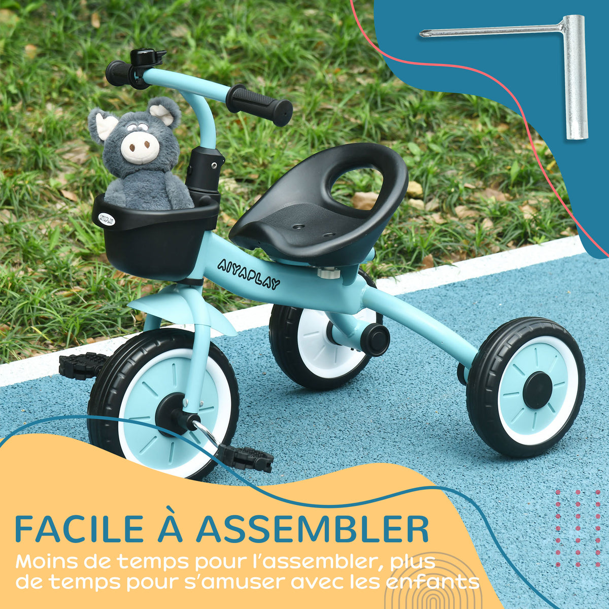 Tricycle enfants avec sonnette et panier selle réglable avec dossier - pour enfant de 2 à 5 ans bleu-6