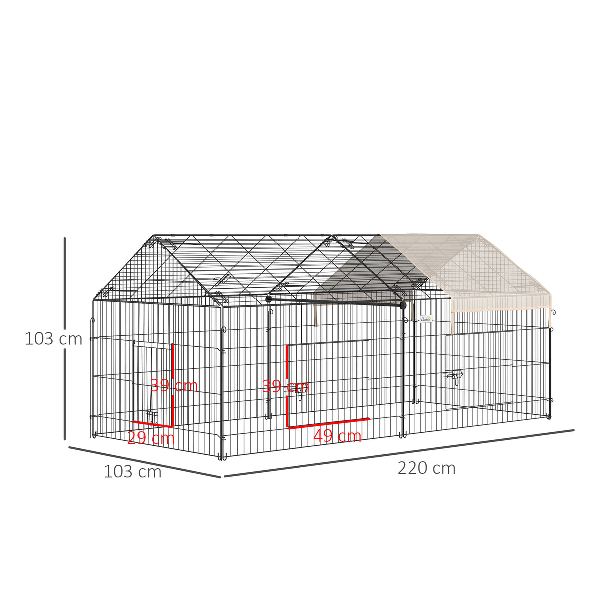 Clôture pour petits animaux cage pour animaux domestiques cadre en métal galvanisé 4 piquets de sol noir et beige-2