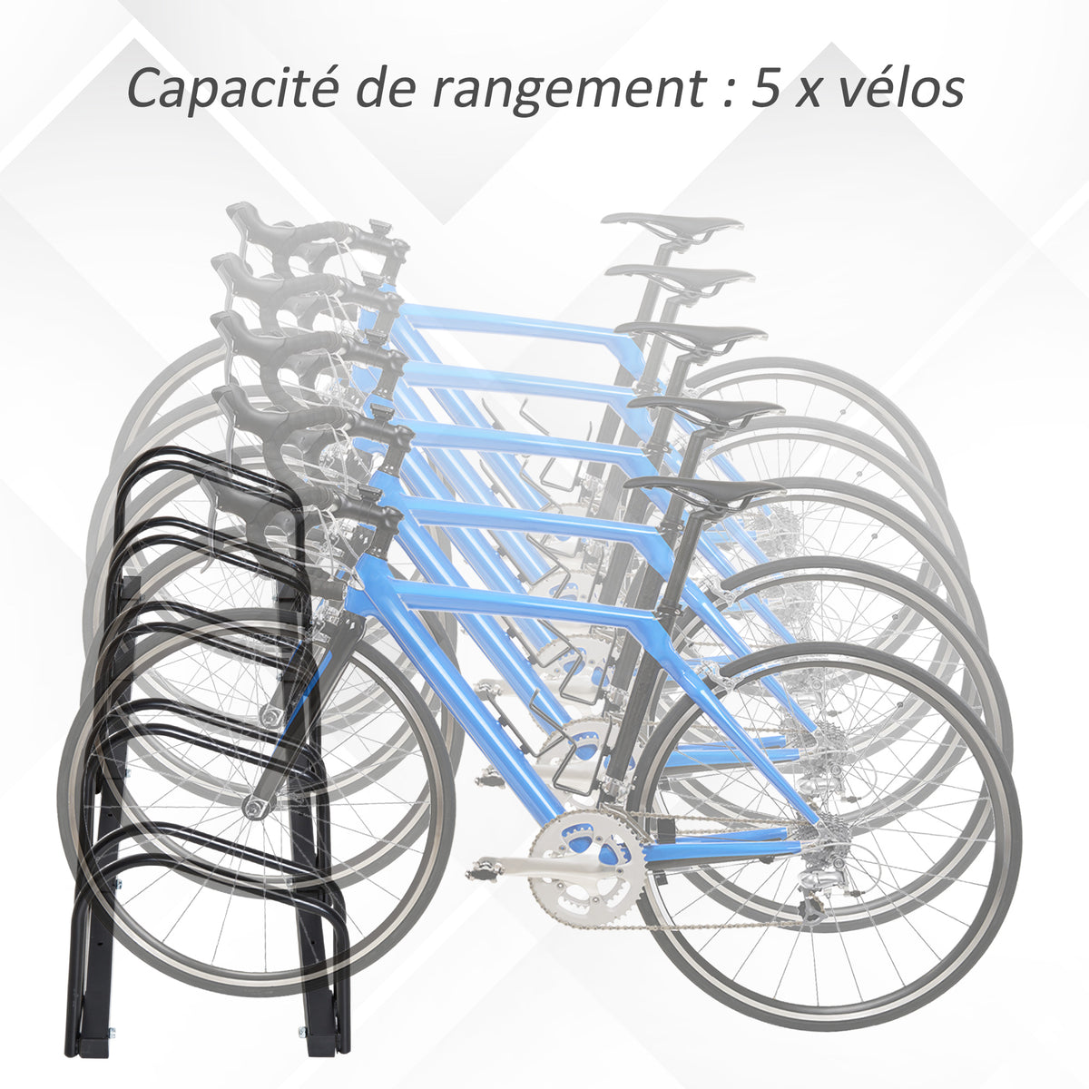 Râtelier 5 vélos range-vélos support rangement vélo à pneu 65 mm dim. 145L x 33l x 27H cm acier noir-3