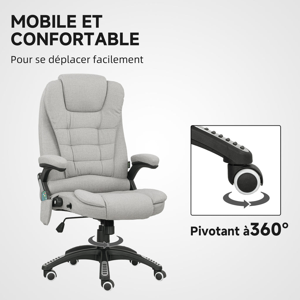 Fauteuil de bureau massant et chauffant chaise de bureau avec hauteur réglable dossier inclinable et télécommande gris-7
