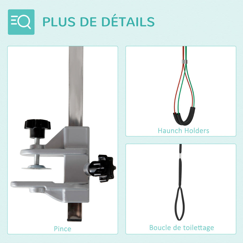 Bras de toilettage pliable pour animaux de compagnie en acier inoxydable avec collier de serrage pour chiens de grande et petite taille hauteur réglable max. 74 cm-6
