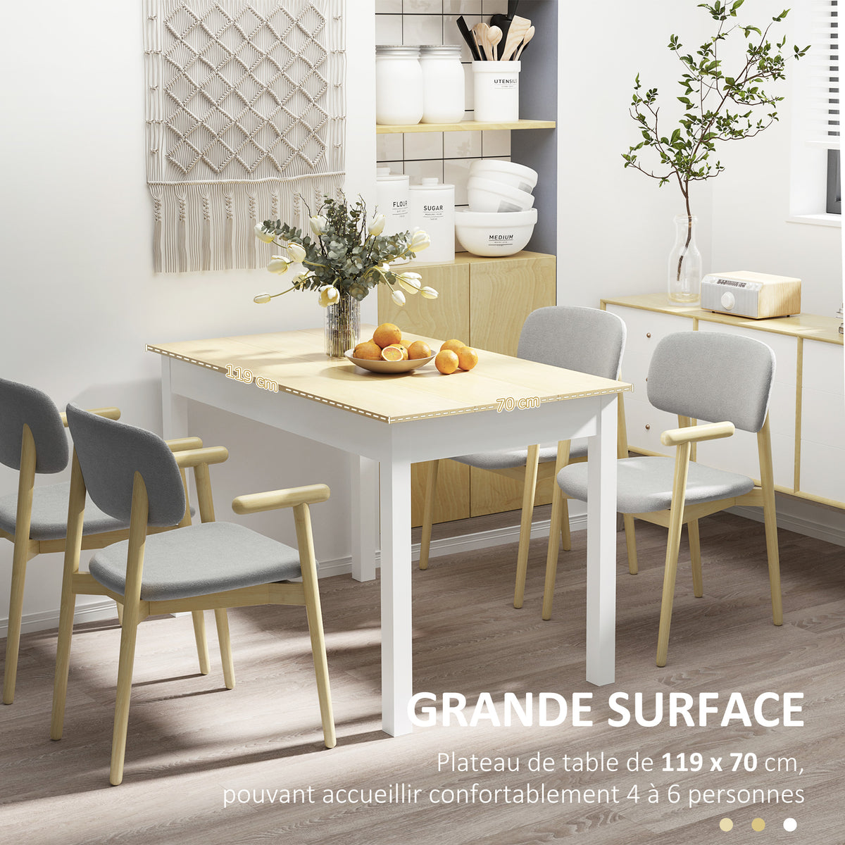 Table de salle à manger design moderne bicolore avec grand plateau 4-6 personnes en bois dim. 119L x 70l x 75H cm-4