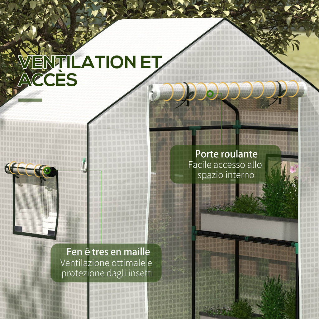 Bâche de remplacement pour serre de jardin 140 x 73 x 190 cm avec fenêtre, porte anti-UV pour le jardin - Blanc-5