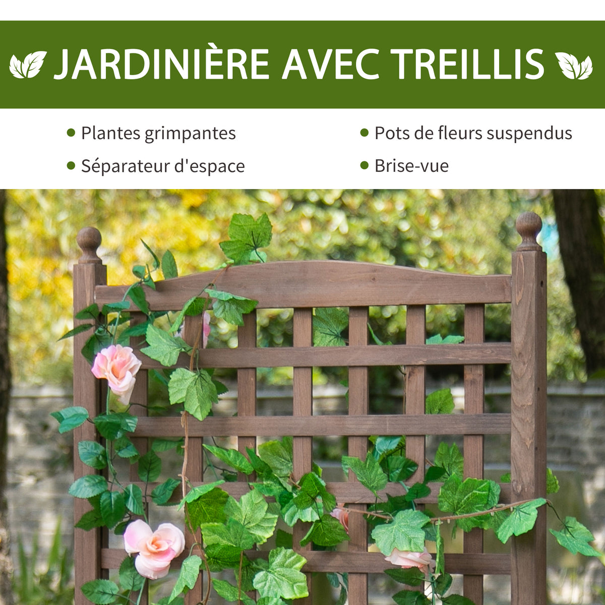 Jardinière avec Treillis - bac à Fleurs - jardinière sur Pied - 64L x 28l x 120H cm Inserts d'irrigation-3