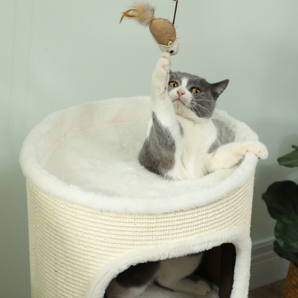 Niche pour chat d'intérieur à 3 niveaux, tour pour chat avec griffoir en sisal à griffer Ø 40 x 80 cm, crème-8