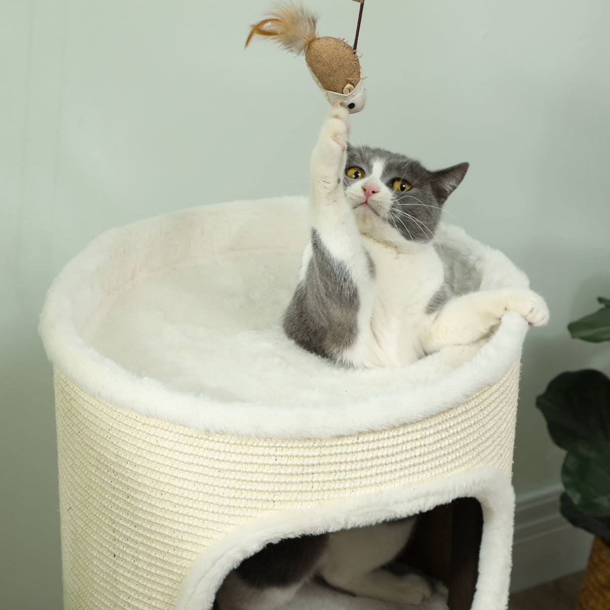 Niche pour chat d'intérieur à 3 niveaux, tour pour chat avec griffoir en sisal à griffer Ø 40 x 80 cm, crème-8