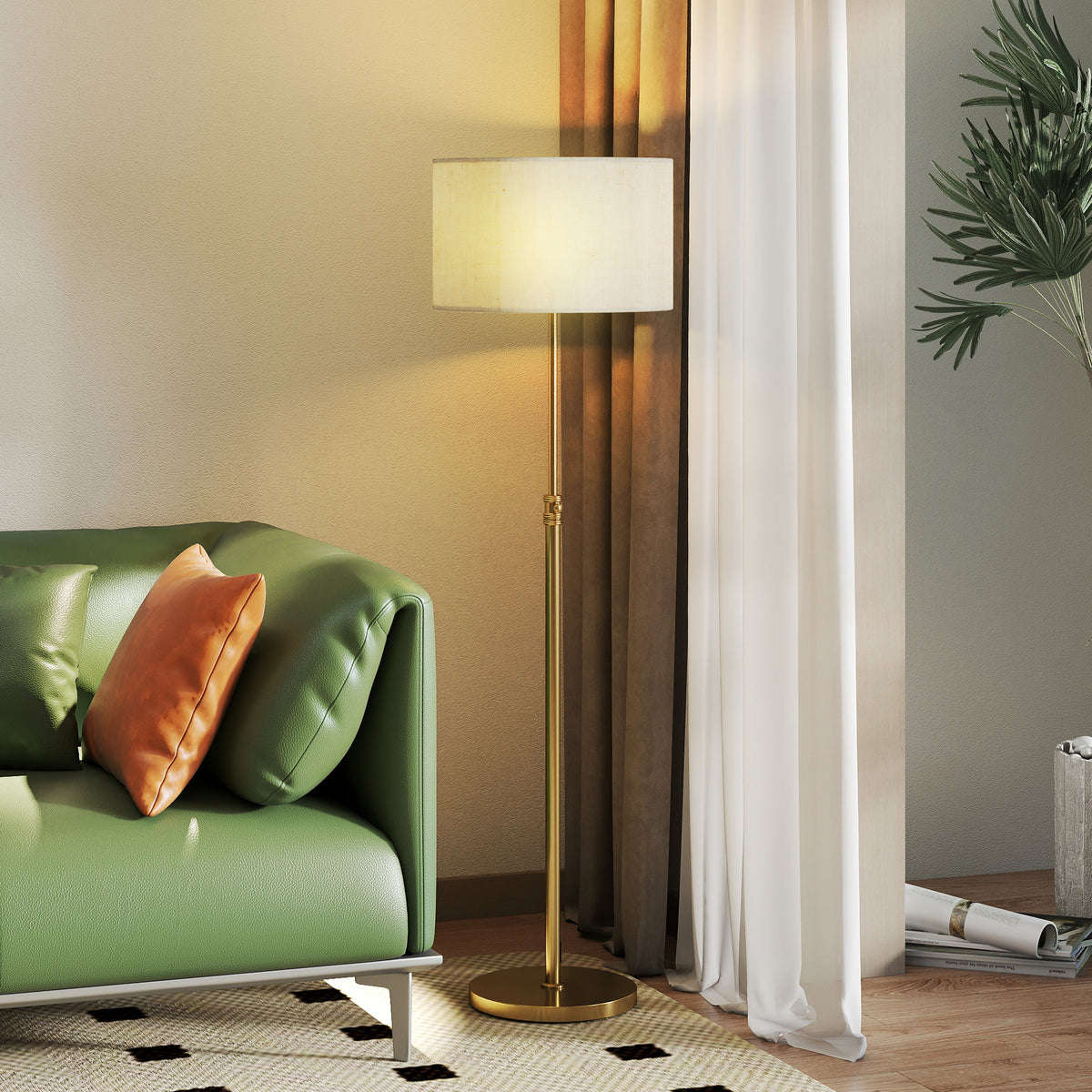 Lampadaire sur pied salon, lampe sur pied dimmable avec télécommande, abat-jour en lin, hauteur réglable 133-168cm, doré-1