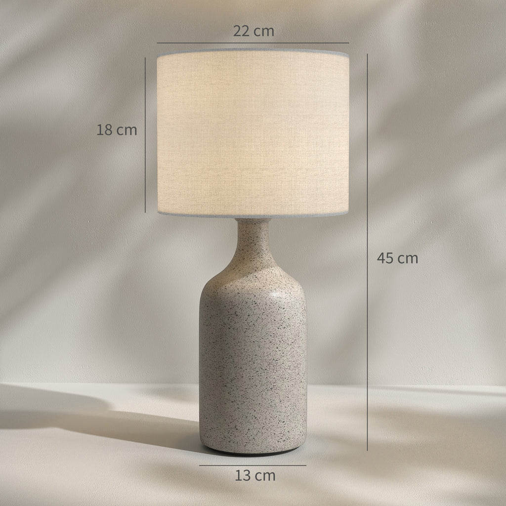 Lampe de Table avec Base en Céramique et Abat-Jour en Lin, Lampe de Chevet Rétro avec Culot E27, Blanc et Sable-2