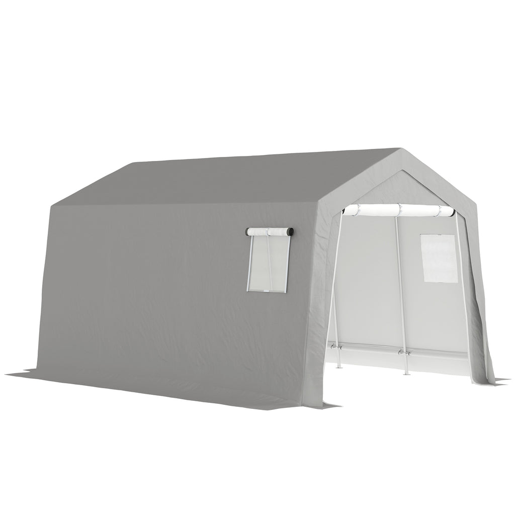 Abri de Rangement Extérieur 3 x 4,5 m, tente de stockage étanche et anti-UV, porte enroulable, fenêtres, gris-0
