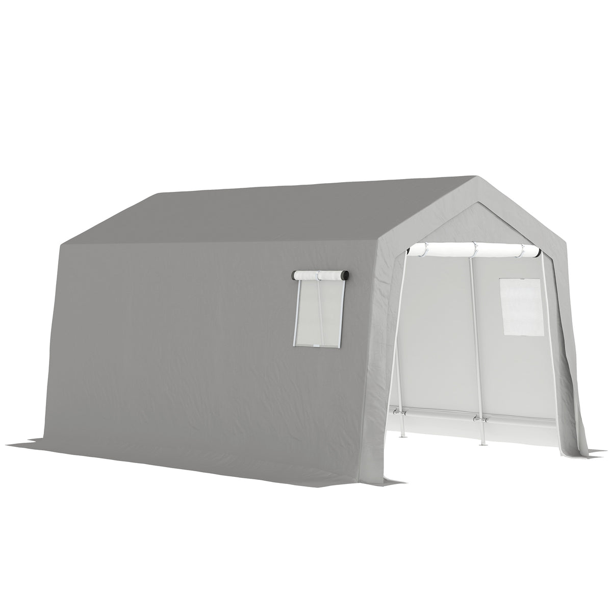 Abri de Rangement Extérieur 3 x 4,5 m, tente de stockage étanche et anti-UV, porte enroulable, fenêtres, gris-0