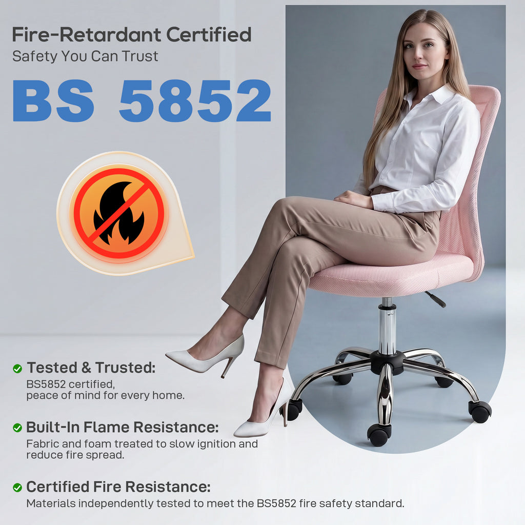 Chaise de bureau ergonomique hauteur réglable piètement chromé pivotant 360° revêtement maille rose-8