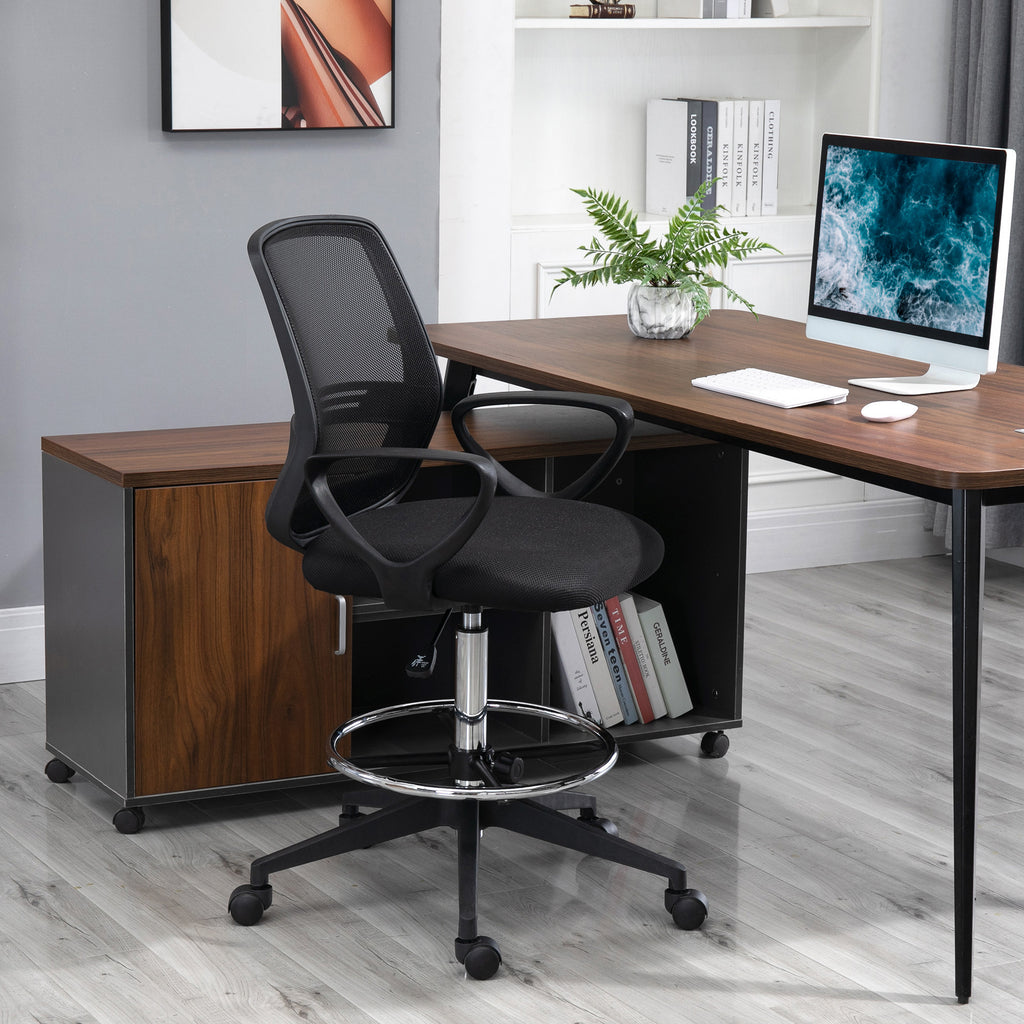 Fauteuil de bureau chaise de bureau assise haute réglable tabouret de bureau pivotant 360° maille respirante-9