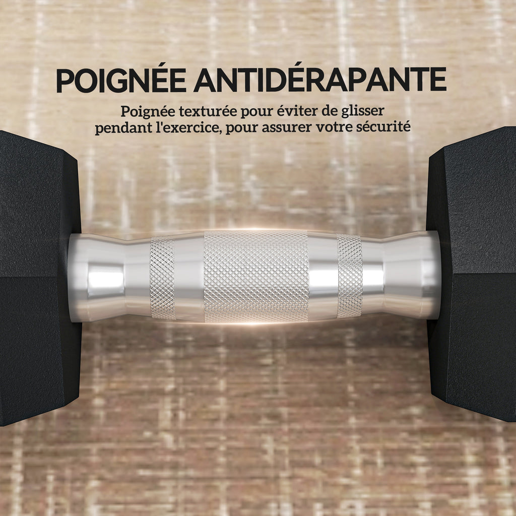Ensemble d'haltères courtes, lot de 2 haltères hexagonaux recouverts de caoutchouc, acier noir-4