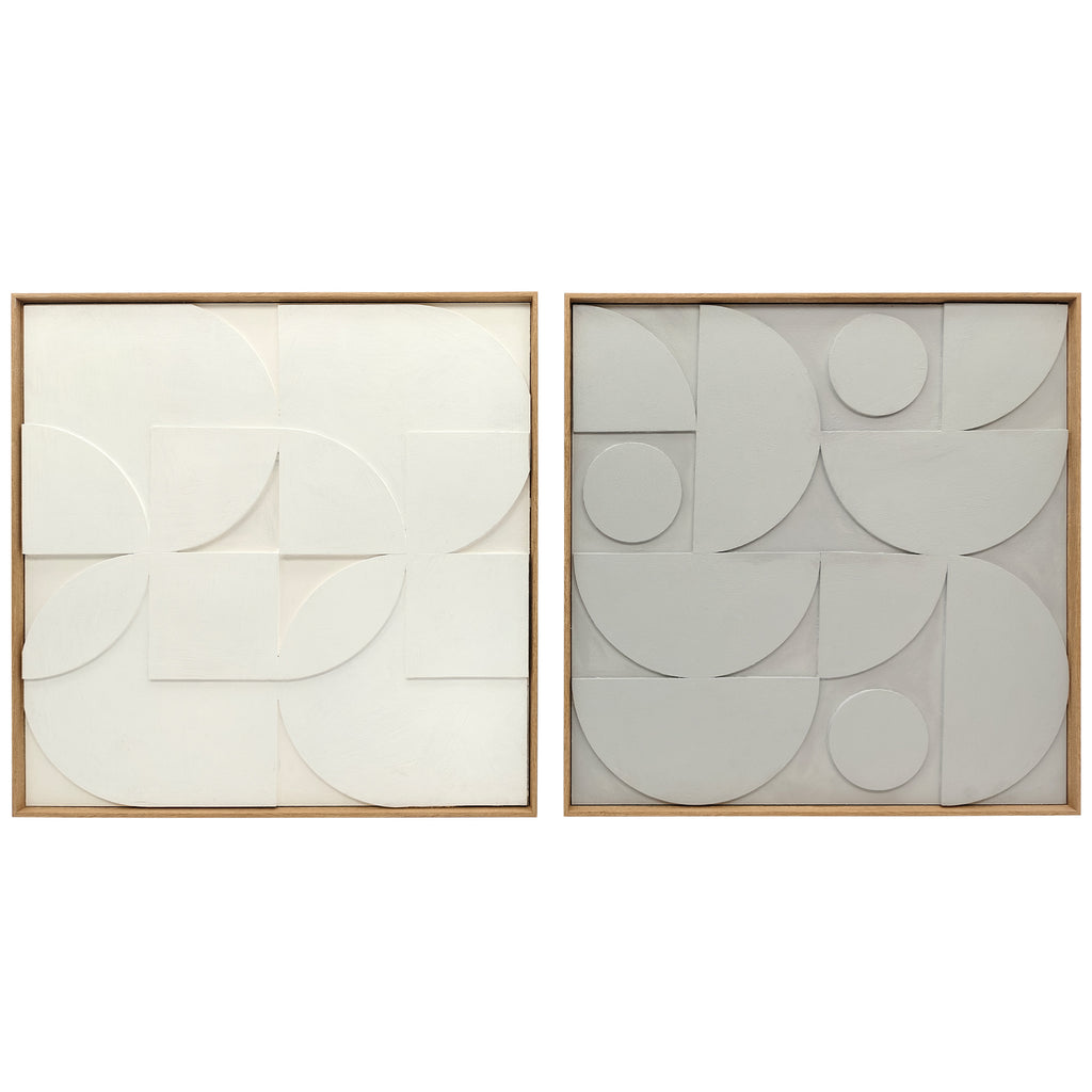 Lot de 2 tableaux abstraits 3D, décoration murale en bois géométrique, pour salon, chambre, bureau, 80 x 80 cm, blanc-0
