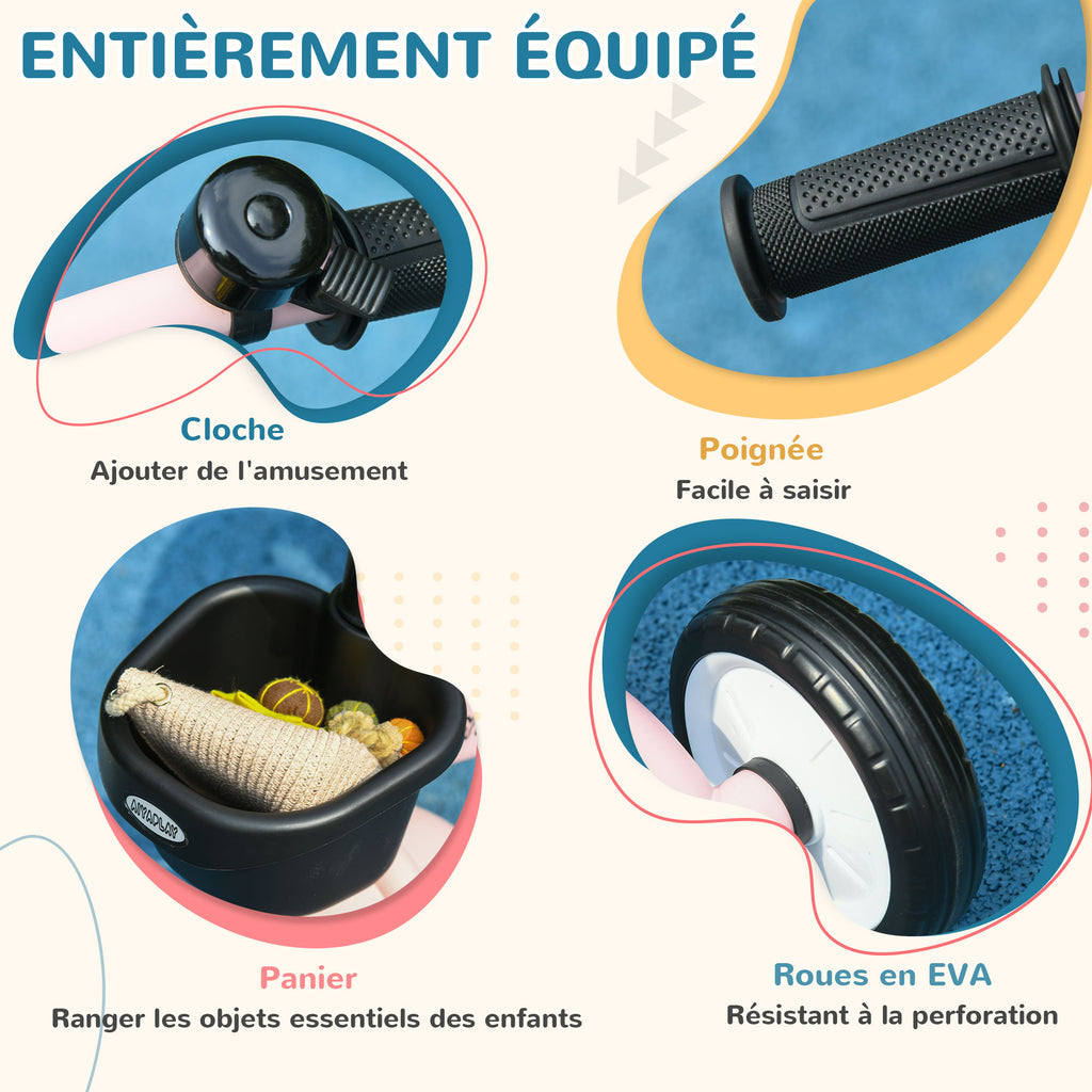 Tricycle enfants avec sonnette et panier selle réglable avec dossier - pour enfant de 2 à 5 ans rose-5