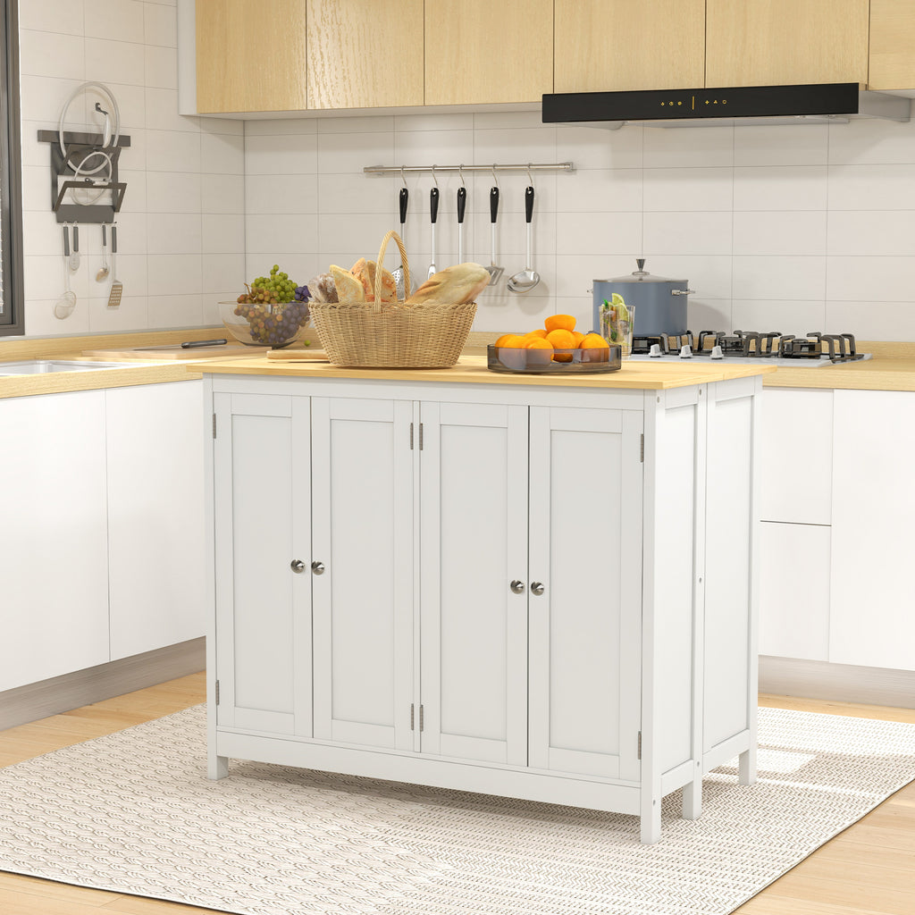 Desserte îlot de cuisine avec 2 tabourets plan de travail rabattable 2 placards avec 4 portes design moderne blanc-1