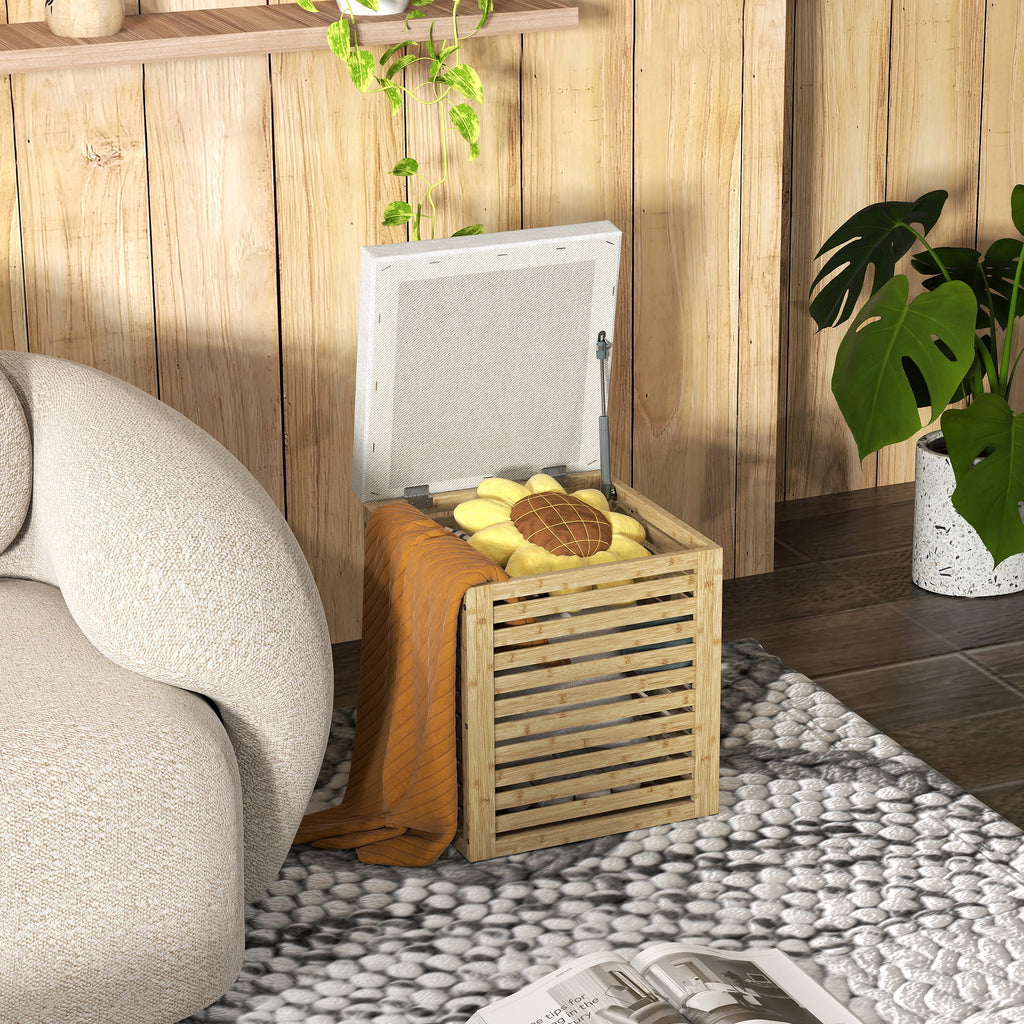 Coffre de rangement tabouret de rangement 54.76 L design lamellé cadre en bambou naturel 40 x 40 x 47 cm bois naturel-1