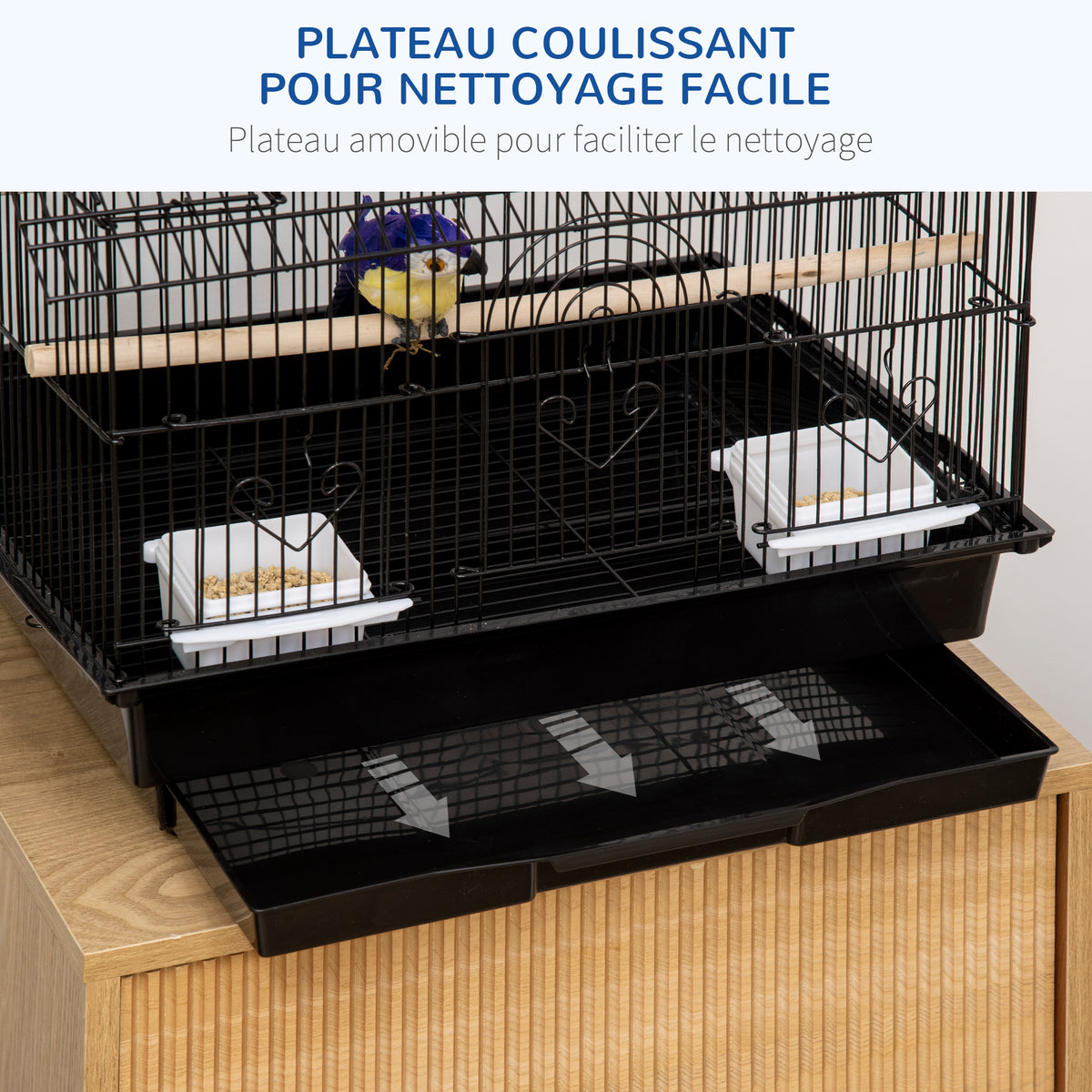 Cage à oiseaux design maison mangeoires perchoirs 3 portes plateau excrément amovible + poignée transport 50,5 x 41 x 63 cm noir-4