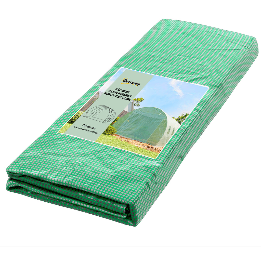 Bâche de rechange serre tunnel 12 m² 4 x 3 x 2 m PE anti-UV imperméable 8 fenêtres + porte enroulable zippée vert-9