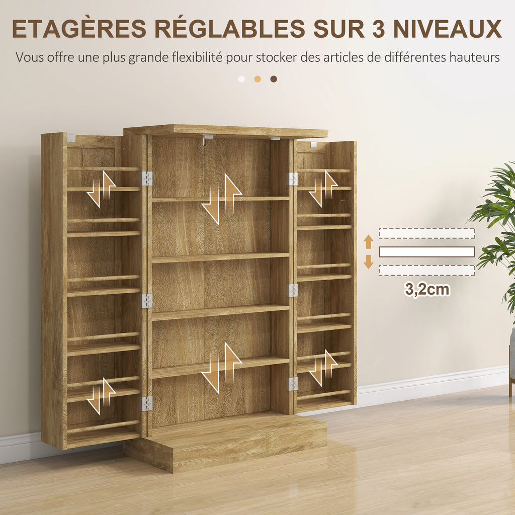 Buffet cuisine meuble cuisine rangement avec 12 étagères à portes étagères réglables 60 x 30 x 104 cm effet bois naturel-5