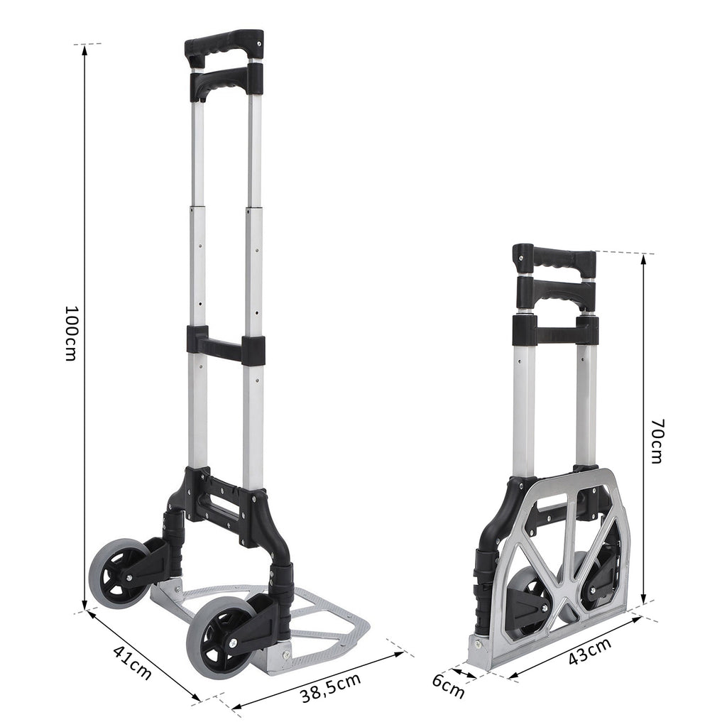 Chariot diable pliable leger telescopique charge 70kg en aluminium argent-noir-2