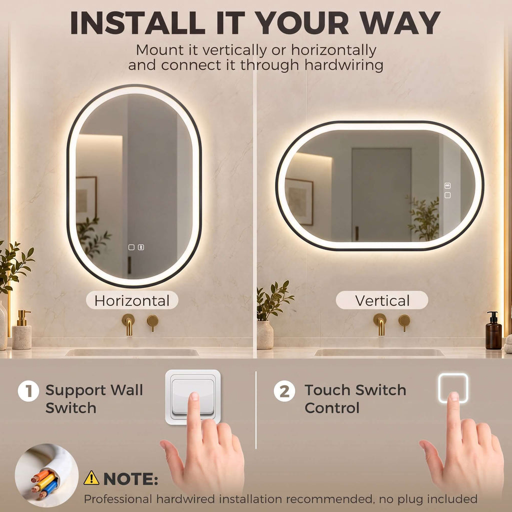 Miroir Salle de Bain Bluetooth avec Éclairage LED 100x70cm Dimmable 3 Couleurs, Interrupteur Tactile, Anti-Buée, Noir-7