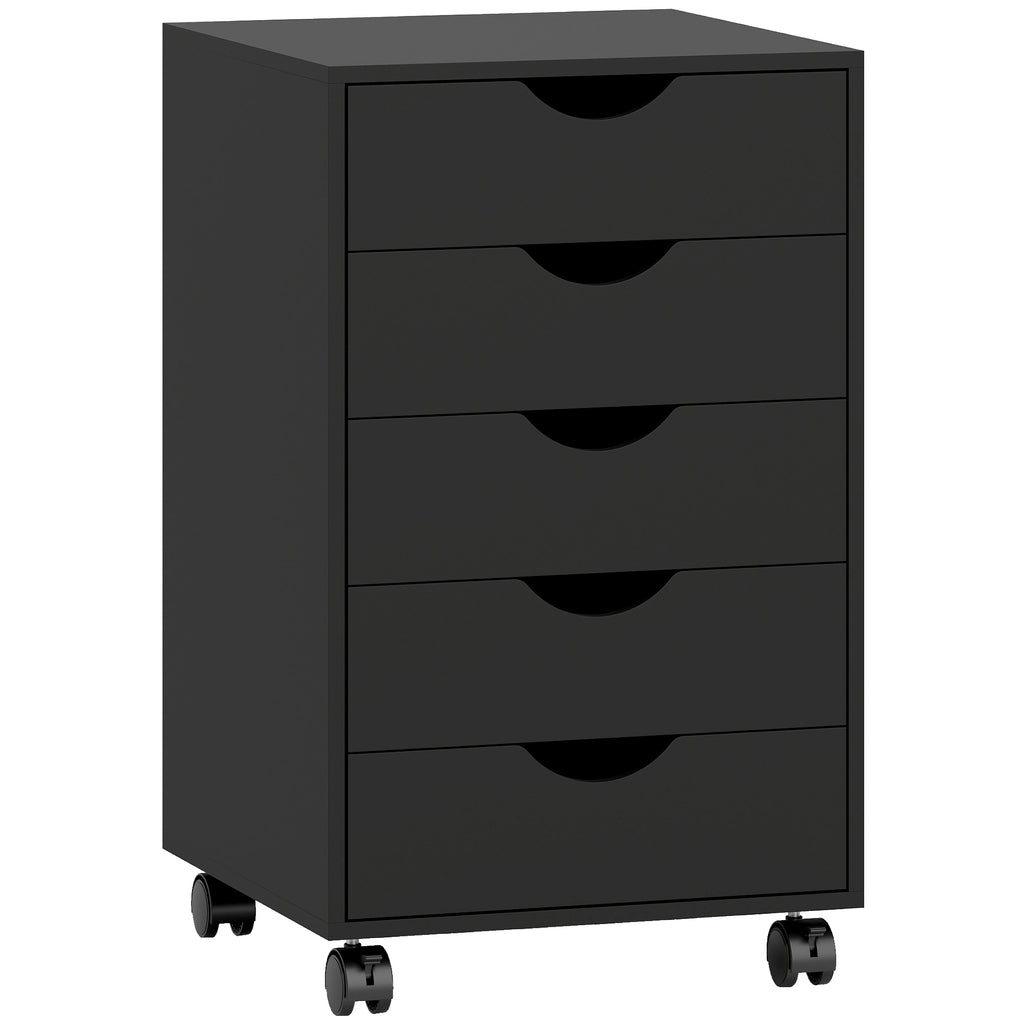 Caisson bureau mobile, meuble rangement bureau sur roulettes, 5 tiroirs, 40 x 40 x 67 cm, noir-0