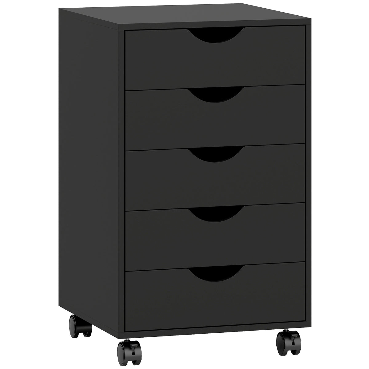 Caisson bureau mobile, meuble rangement bureau sur roulettes, 5 tiroirs, 40 x 40 x 67 cm, noir-0