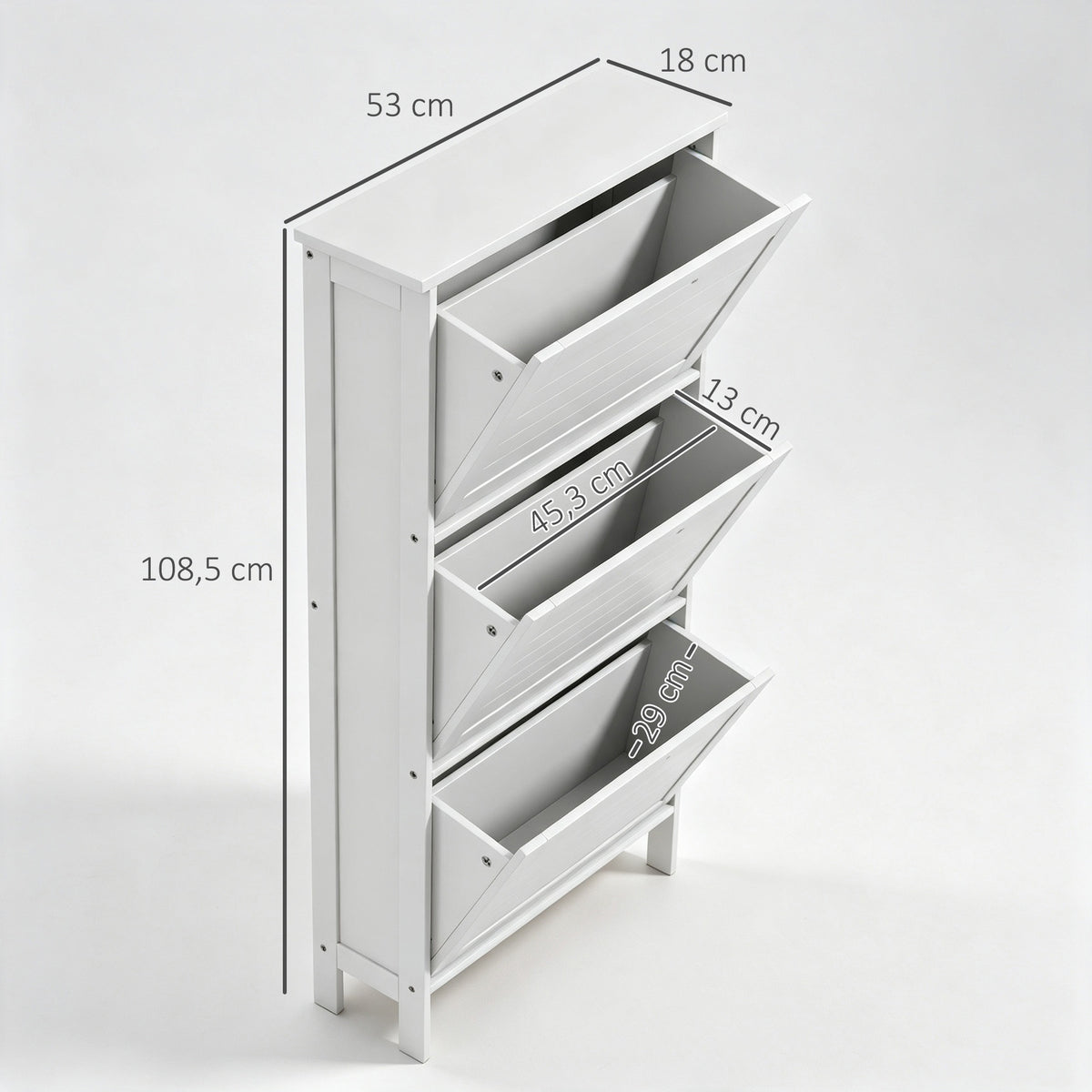 Meuble à Chaussures 6 Paires, Armoire à Chaussures Étroite Moderne, 3 Tiroirs Rabattables et Portes Persiennes, Blanc-2