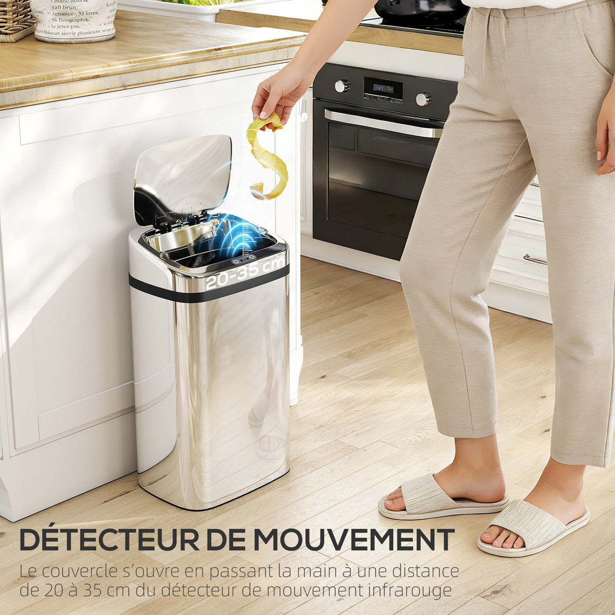 Poubelle à capteur de mouvement ouverture automatique 1 bac de 30 L en acier inoxydable-4