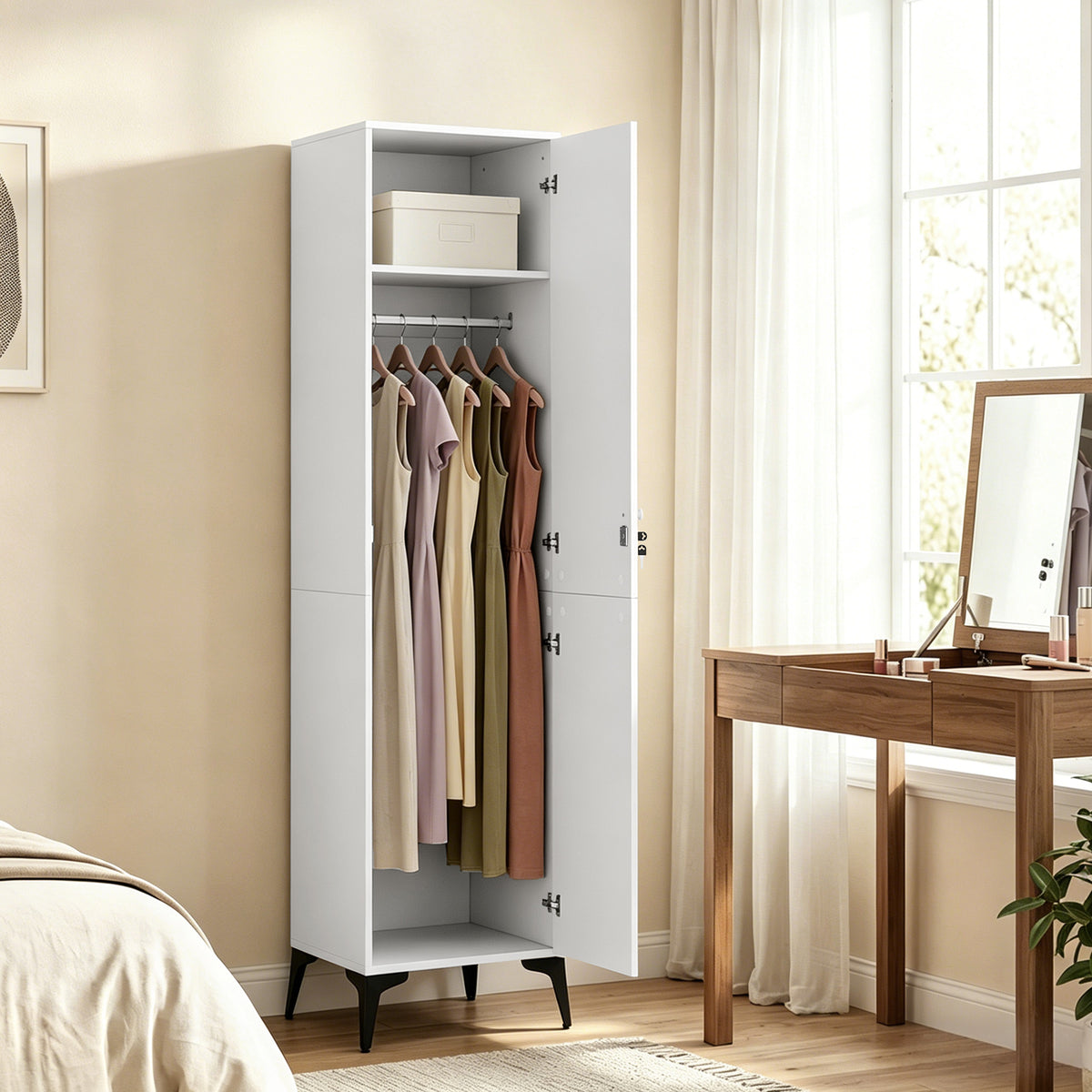 Armoire chambre étroite penderie avec porte, tringle et étagères de rangement, 36 x 40 x 180 cm, blanc-9