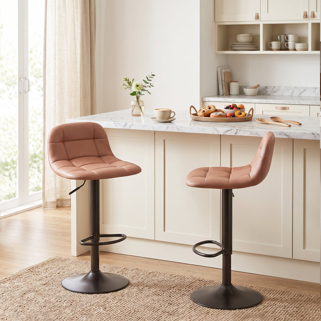 Lot de 2 Tabourets de Bar en Cuir PU, Rétro-Industriel, Hauteur Réglable, Pivotant 360°, 40x41,5x76-98cm, Marron Foncé-1